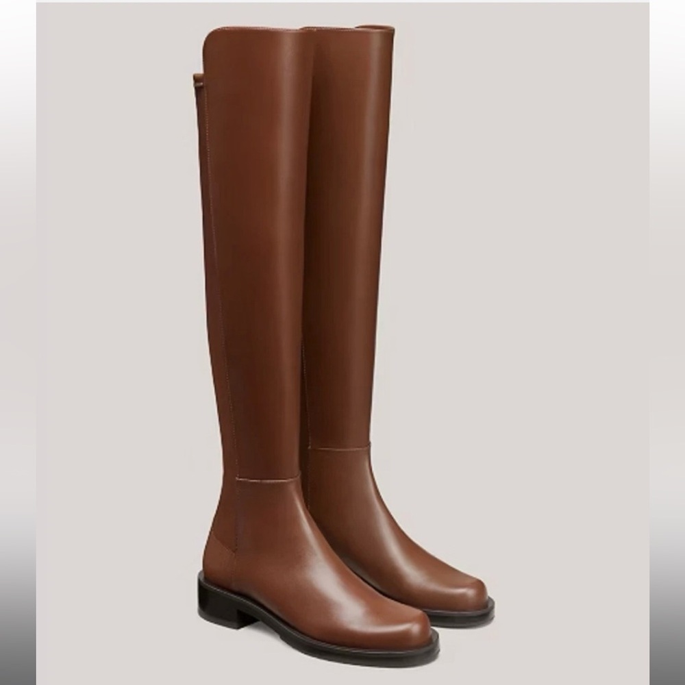 NIB Stuart Weitzman 5050 Bold Boot Walnut Brown Leather Knee-High Boots Sz 5B